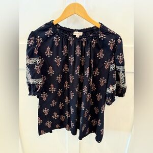 Women’s Plus Size Knox Rose Black Floral Embroidered Popover Top Blouse Short 2X